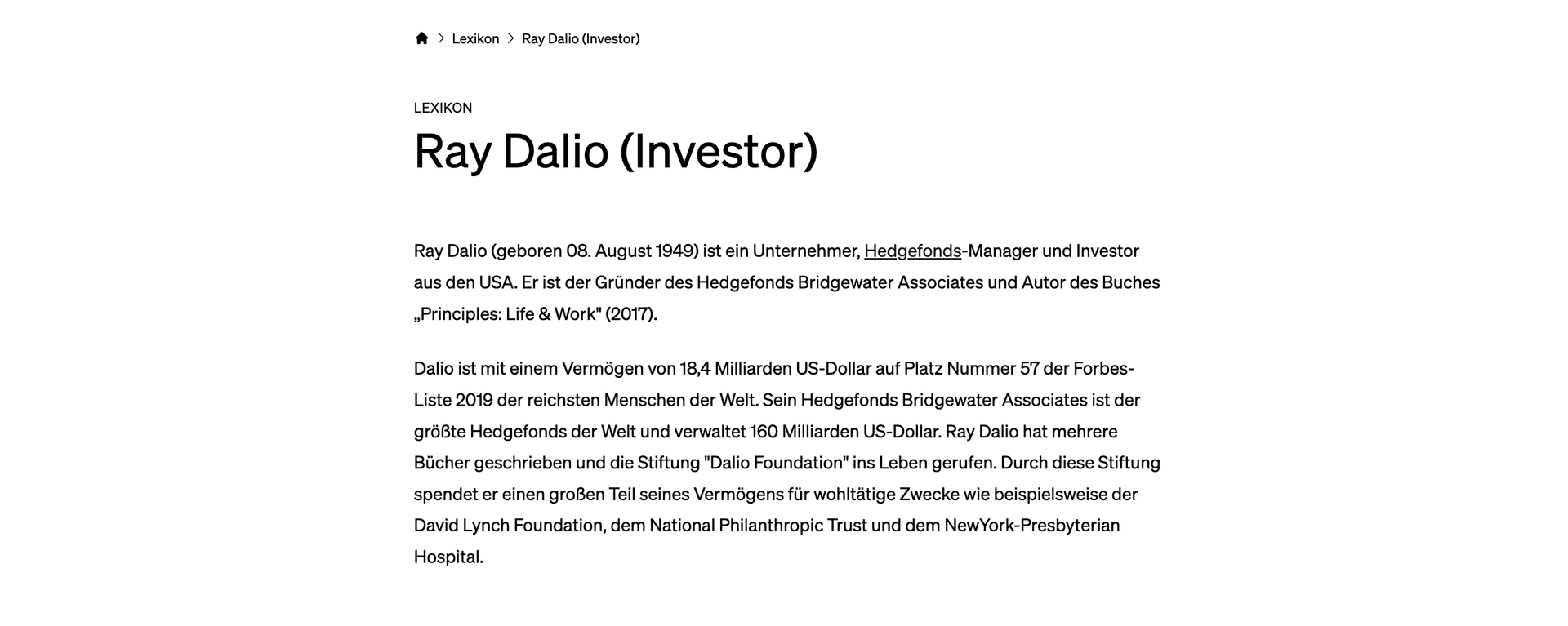 Das Börsenlexikon bietet umfangreiche Biographien zu den bekanntesten Investoren.
